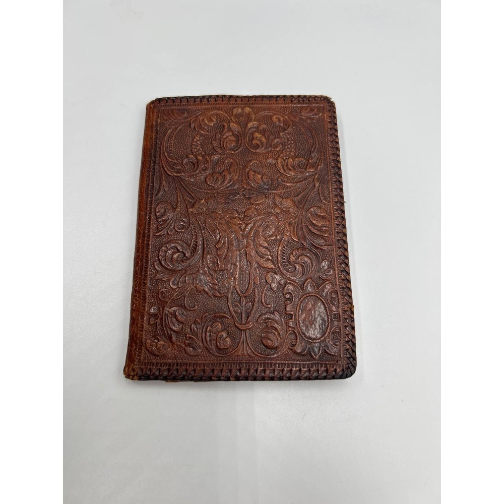 Vintage Tooled Leather Bifold Wallet Bullfighting Matador Floral Brown 1950s